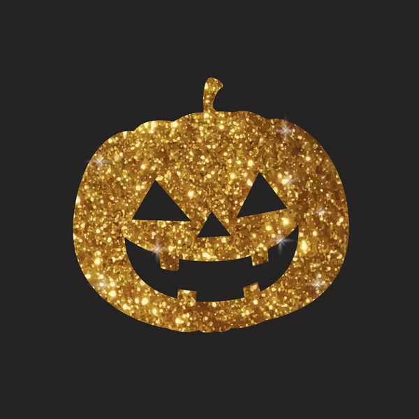 Golden glitter silhouette Halloween vacanza zucca icona piatta — Vettoriale Stock