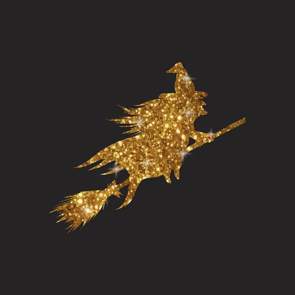 Zlatý třpyt silueta Halloween svátek čarodějnice plochý ikona — Stockový vektor