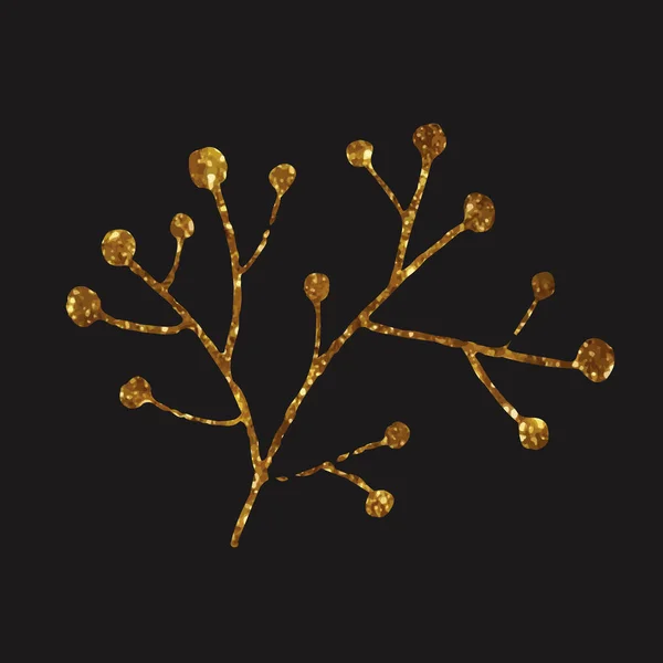 Golden glitter retro flor planta deocration ícone plano — Vetor de Stock