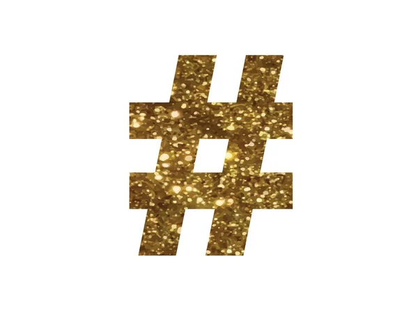 Paillettes d'or de mot d'écriture à la main isolé symbole HASHTAG — Image vectorielle