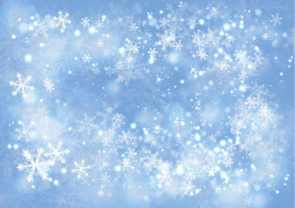 Gradiente azul fondo de papel de invierno con la nieve y el copo de nieve — Vector de stock