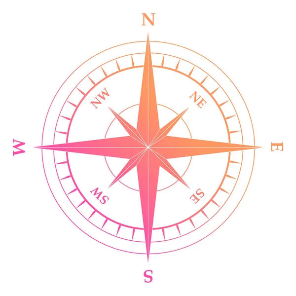 ベクトル グラデーション ピンクとオレンジ航海コンパス機器記号 — ストックベクタ