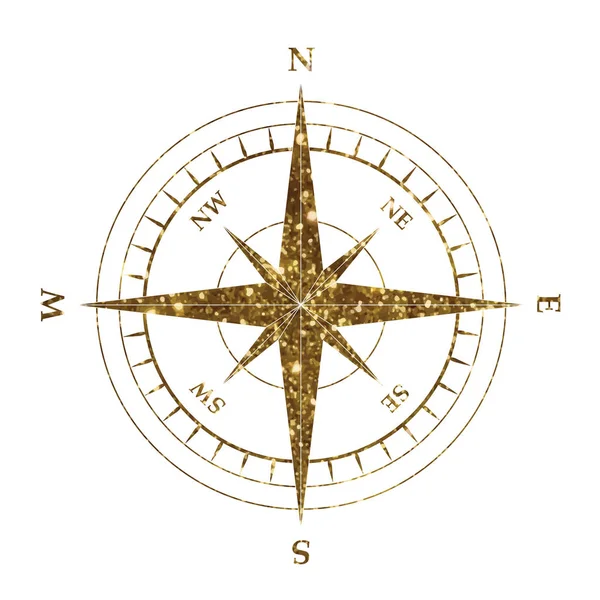 Golden glitter nautical compass equipment symbol — Stock Vector