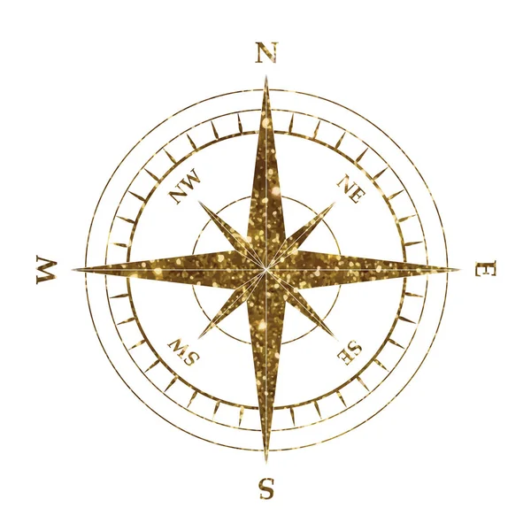 Gouden glitter nautische kompas apparatuur symbool — Stockvector
