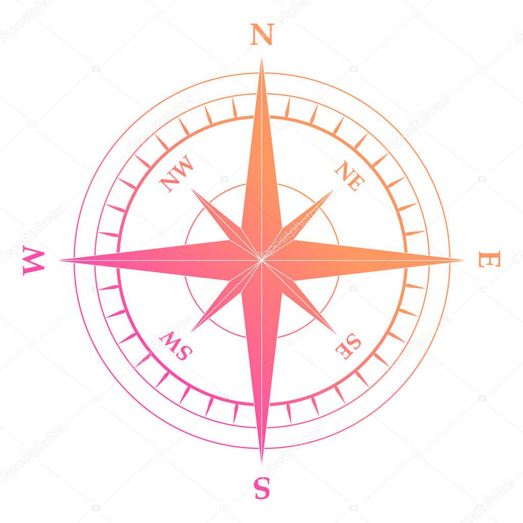 Vector gradient pink and orange nautical compass equipment symbo