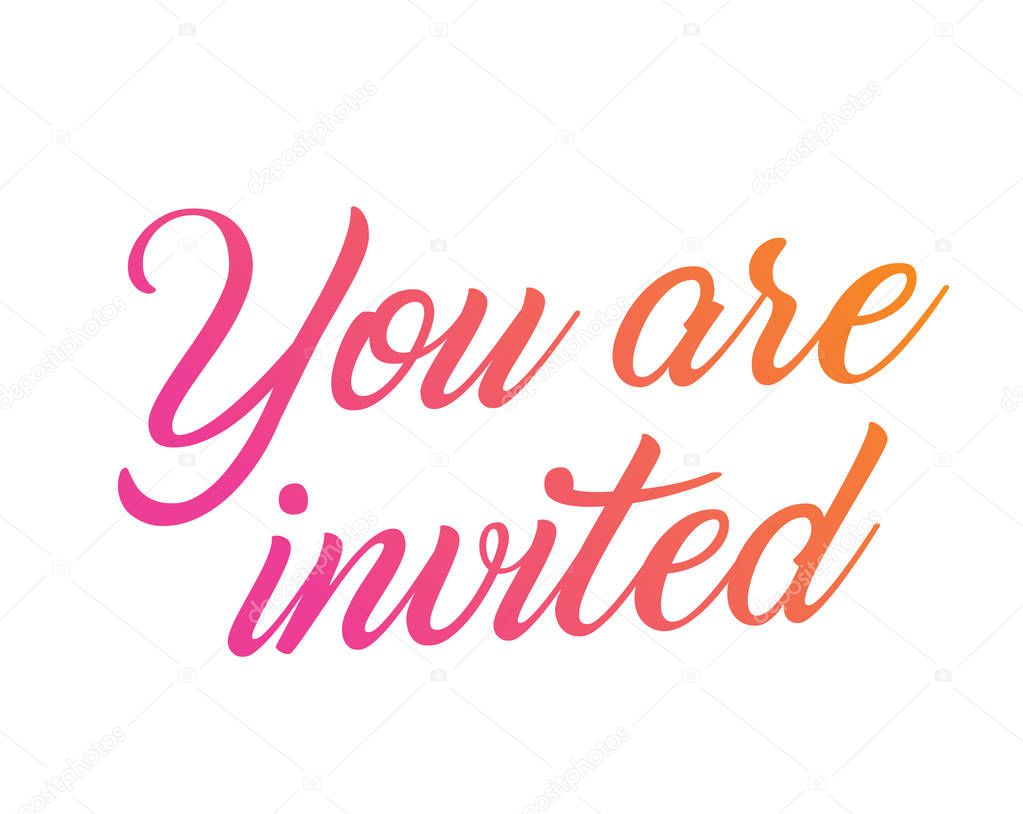 Colorful gradient wedding hand writing word YOU ARE INVITED