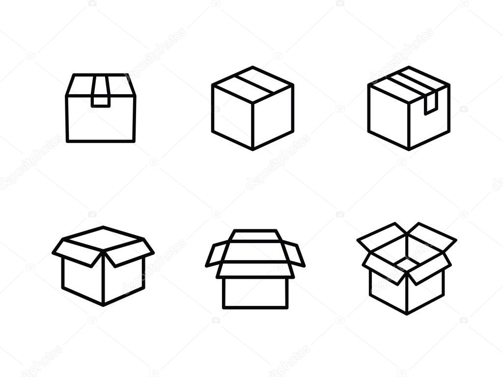 Open, close delivery shipping and box line icon set