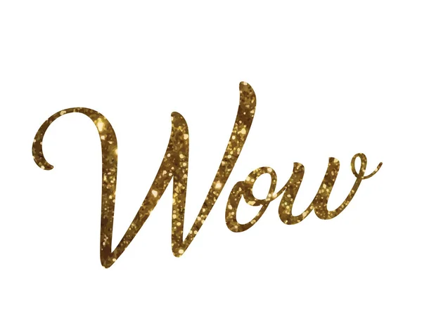 Glitter gouden geïsoleerde hand schrijven word Wow — Stockvector