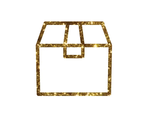 Vektor zlaté třpytky doručení přepravní box řádku ikonu — Stockový vektor