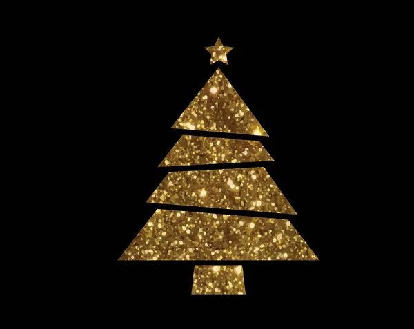 Vector golden glitter Christmas tree flat icon — Stock Vector