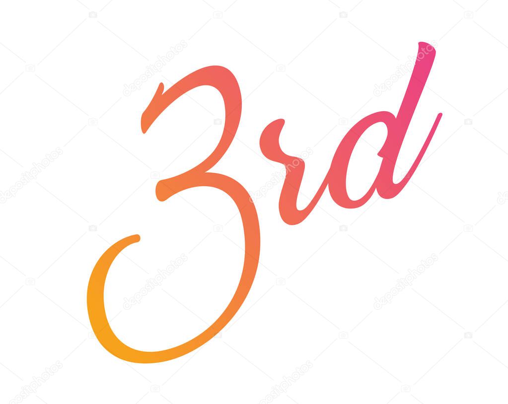 Gradient pink to orange isolated hand writing word third