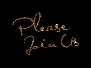 Altın glitter izole el yazılı kelime lütfen bize katılın