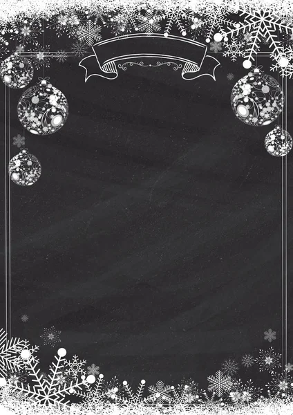 Weihnachten Tafel Hintergrund mit Schneeflocke und Weihnachtskugel bor — Stockvektor