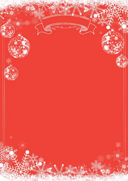 Invierno Navidad fondo rojo con bola de Navidad y copo de nieve — Archivo Imágenes Vectoriales