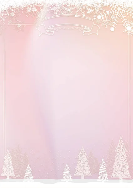 Weihnachten Pastell rosa Hintergrund mit Schneeflocke und Weihnachtskugel bo — Stockvektor