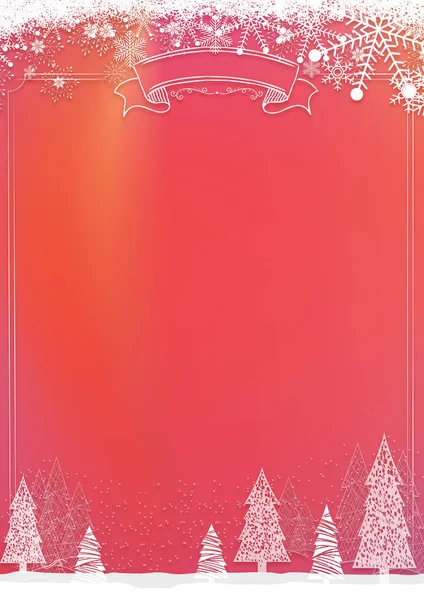 Fond rouge de Noël avec flocon de neige et bordure du sapin de Noël — Image vectorielle