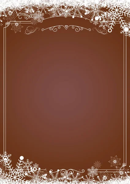 Gradiente de Navidad marrón con borde retro y copo de nieve de invierno — Archivo Imágenes Vectoriales