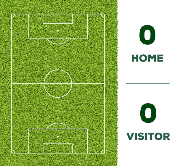 Linha de futebol, exibição de pontuação do jogo e fundo do campo de grama verde — Vetor de Stock