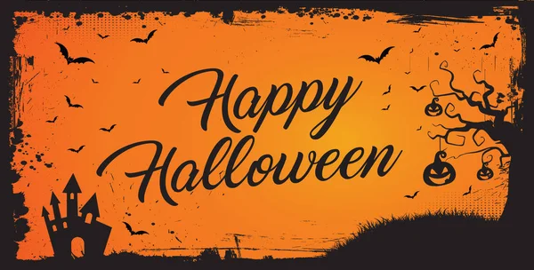 Mutlu Cadılar Bayramı afiş, grunge kenarlıklı turuncu arka plana ba