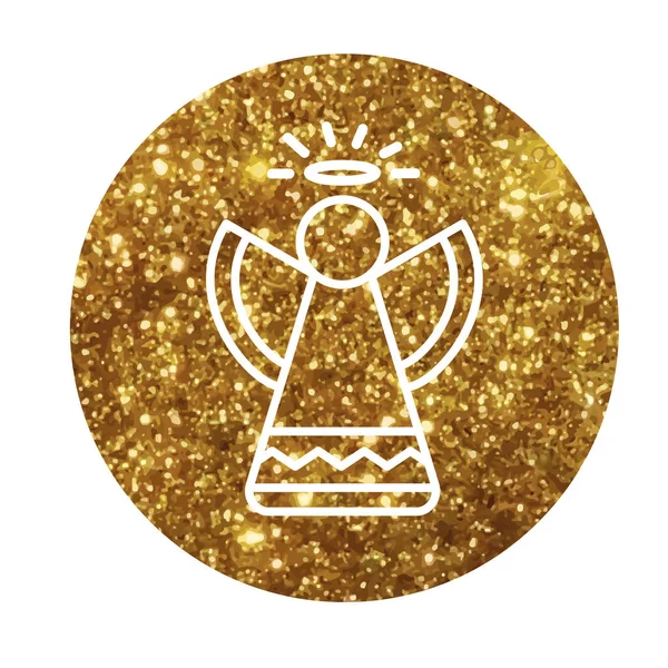 Cirkel Vector Gouden Glitter Kerst Engel Platte Pictogram — Stockvector