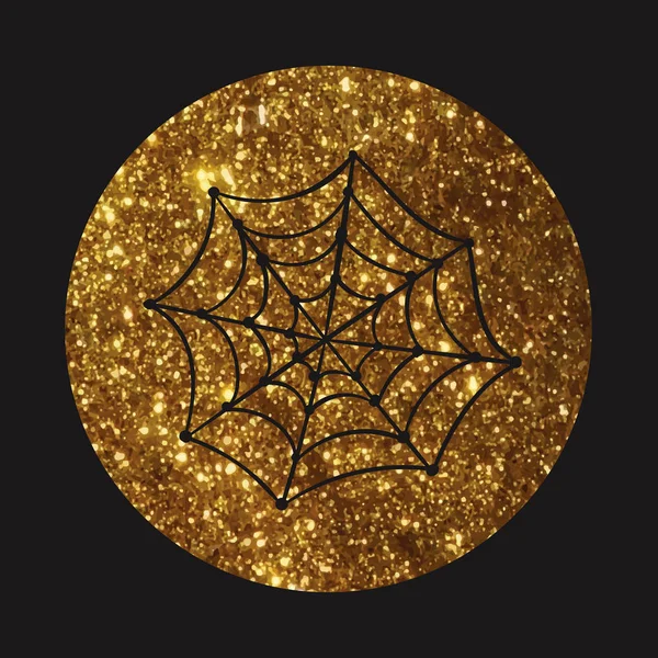 Gouden glitter silhouet Halloween vakantie spider web platte pictogram — Stockvector