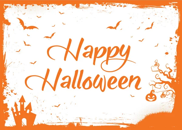 Mutlu Cadılar Bayramı turuncu metin yarasalar, kabak, ev kenarlıklı