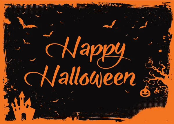 Mutlu Cadılar Bayramı turuncu metin yarasalar, kabak, ev kenarlıklı