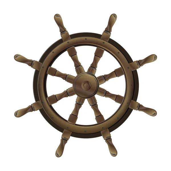 Isolated vintage brown wooden steering wheel — Stock Vector