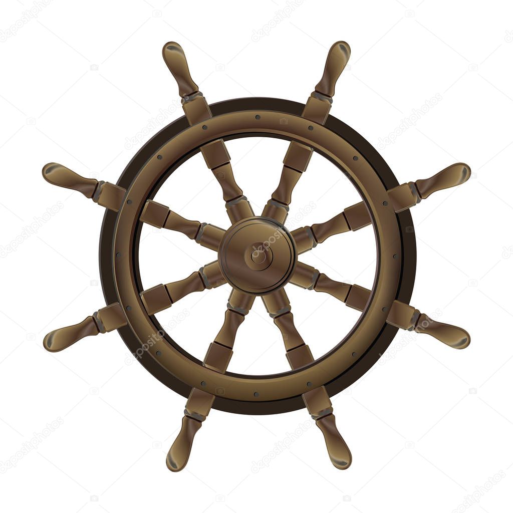 Isolated vintage brown wooden steering wheel