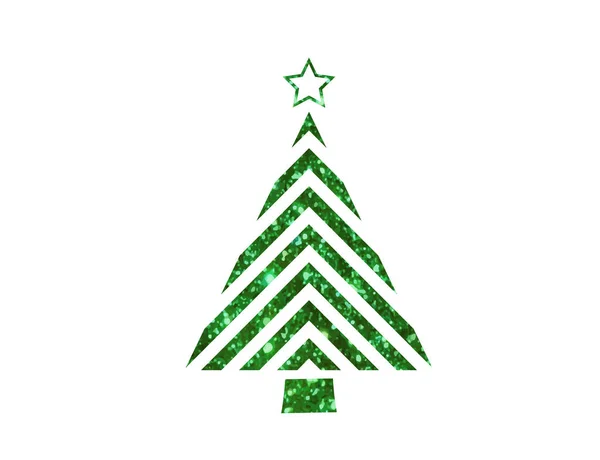 Isolated vector green glitter Christmas tree flat icon — Stock Vector