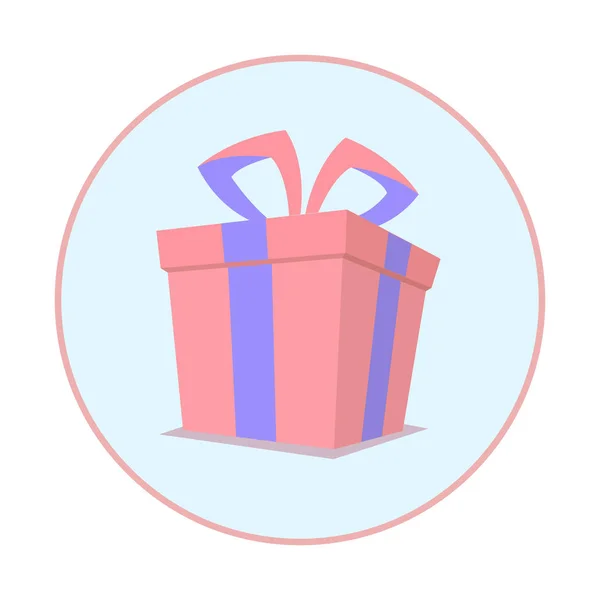 Kruh růžové krabičky s balení ikona s modrou stužkou — Stockový vektor
