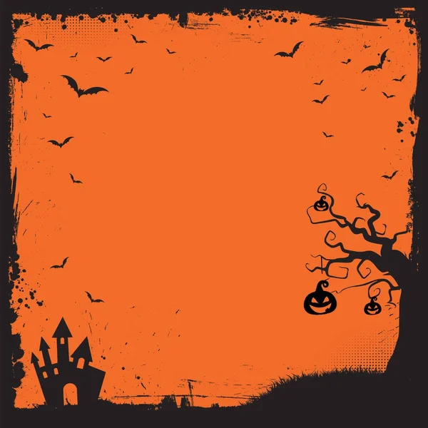 Modèle de bannière d'Halloween carré avec citrouille, maison effrayante, flyi — Image vectorielle