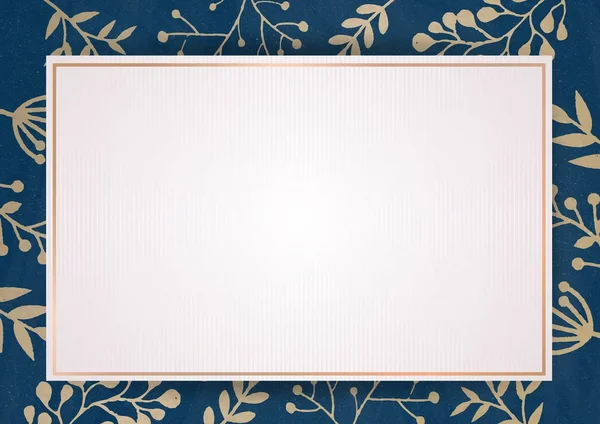 Elégant fond de carte d'invitation bleue avec bord fleuri doré — Image vectorielle