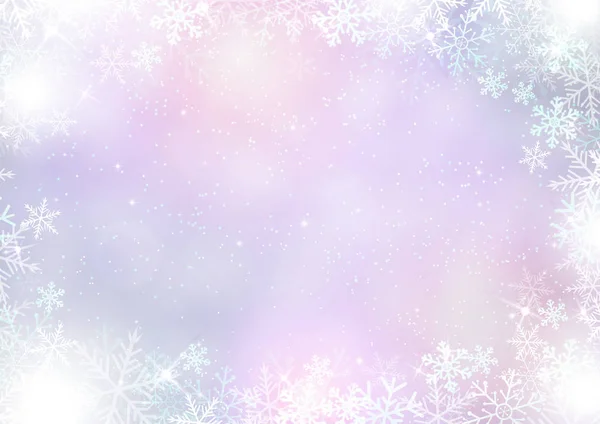 Gradient mixed purple winter paper background with snowflake bor — Stock Vector