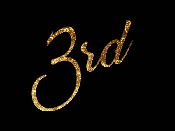 Golden glitter isolated hand writing word third — Stock Photo, Image