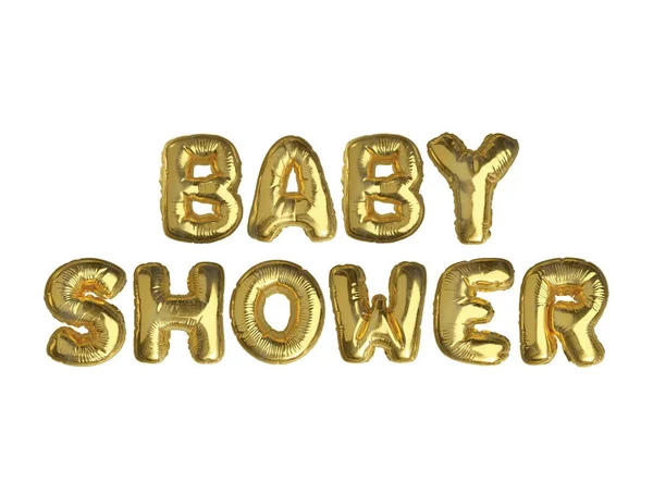 Det isolerede gyldne luftballon ord BABY SHOWER - Stock-foto