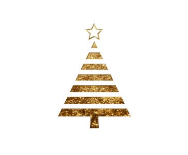İzole altın glitter Noel ağacı düz simgesi