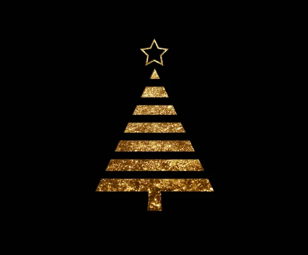 De geïsoleerde gouden glitter kerstboom platte pictogram — Stockfoto