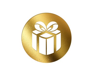 İzole altın glitter Noel hediye kutusu düz simgesi