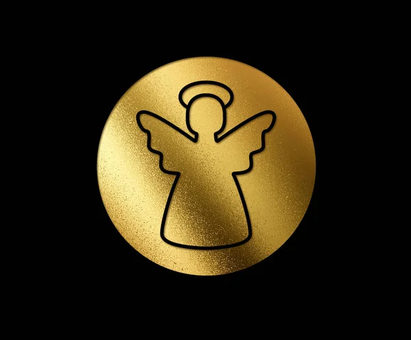 격리 된 황금 반짝이 크리스마스 천사 평면 아이콘 — 스톡 사진
