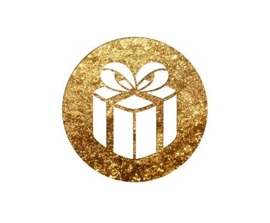 İzole altın glitter Noel hediye kutusu düz simgesi