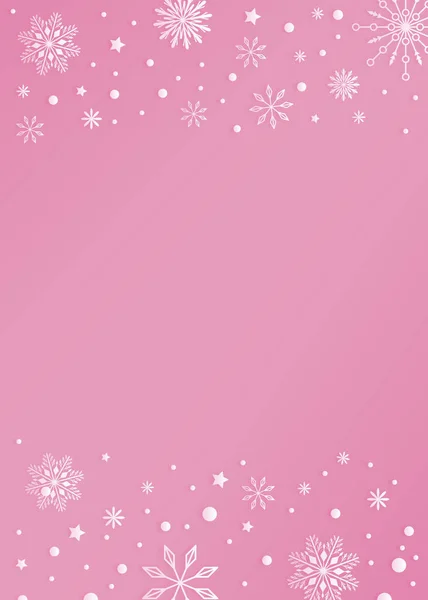 Kolor różowy szablon tło z granicy płatka śniegu i śniegu — Zdjęcie stockowe
