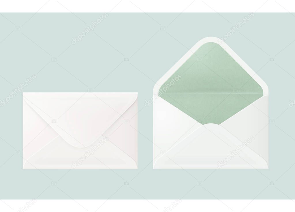 White and green envelope by environmental materials for postage 