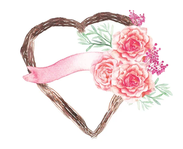 Vector hjärtat växt och rosa blomma bröllop dekoration — Stock vektor