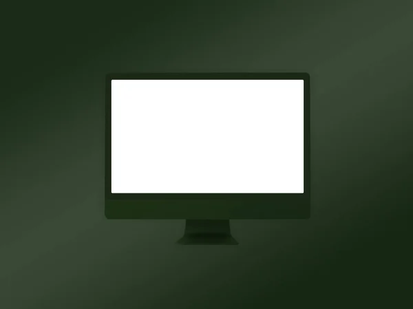 Computer monitor mockup template on olive green background — Stock Photo, Image