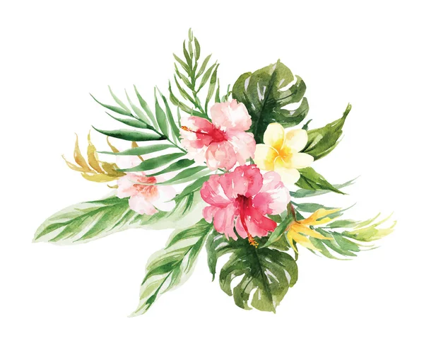 Geïsoleerde vector geel, roze bloem en blad decoratie bruiloft — Stockvector