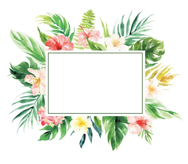Blumenrand mit rechteckigem Blankobereich Hochzeitsdekoration Karte — Stockvektor