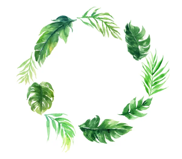 Leerer Kreis grün Blätter Pflanze Hochzeit Dekoration Karte — Stockvektor