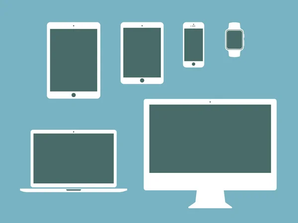 Móvil, tableta, portátil, conjunto de iconos planos de ordenador — Vector de stock