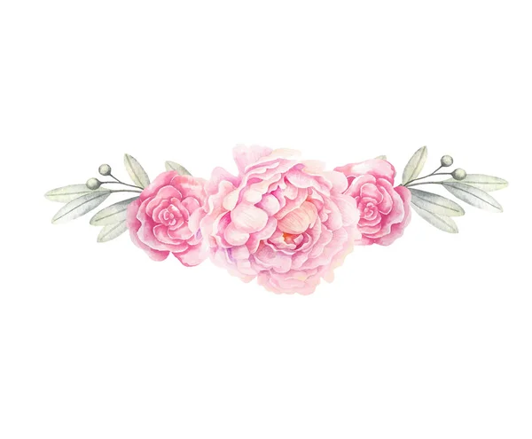 Kleurovergang roze aquarel peony bloem voor bruiloft decor — Stockvector